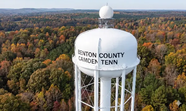 Water tower that supplies homes in Camden, TN