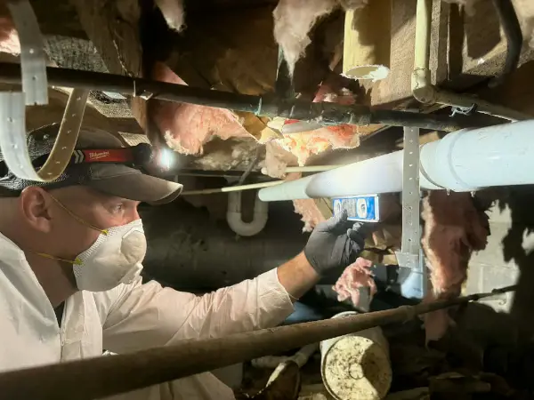 TennCo. Plumber levels pvc pipe during whole home drain repipe