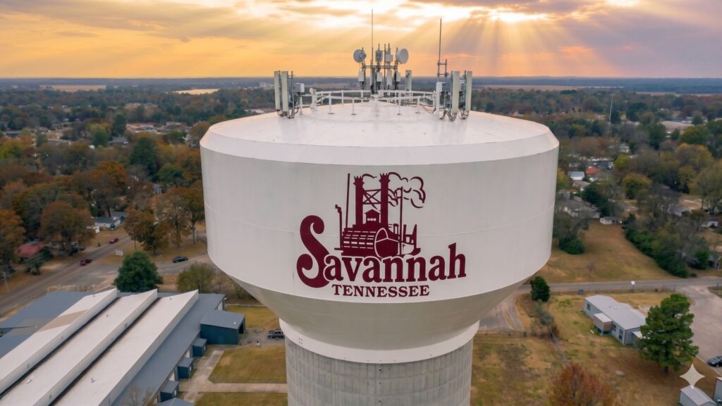 Water tower supplying homes in Savannah, TN.
